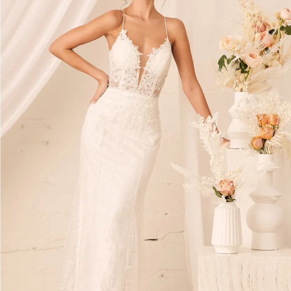 Wonderstruck White Glitter Lace-Up Embroidered Lace Maxi Dress